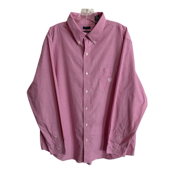 CHAPS Easy Care Shirt Men's Sz XL Pink Coral Long Sleeve Button Up Crest Logo - Picture 1 of 16
